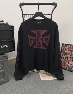2025 West Coast Chopper Waffle Logo Print Long Sleeve T-shirt American High Street Loose Oversized Vintage Men Cotton T shirt