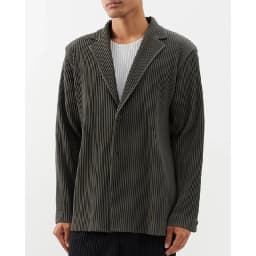 Men's Miyake Pleated Style Blazer Jacket Japanese Casual Stretch Slim Fit Business Office Fashion Luxury Wrinkle Resistant Coat