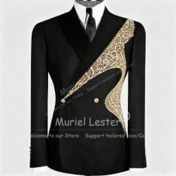 Man Exclusive Tuxedo Suit Gold Diamond Beaded Jacket Pants 2 Piece Sets Groom Wear Prom Blazer Customized Man Business Clothing