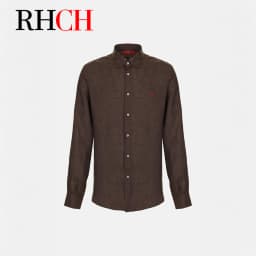 RHCH Men Pure  Shirt Luxury Embroidery Logo Button Down Collar Casual Breathable Solid Color Formal Business Shirts For Men