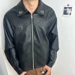 ER/D 25ss custom-dyed lambskin embroidered short wide leather jacket