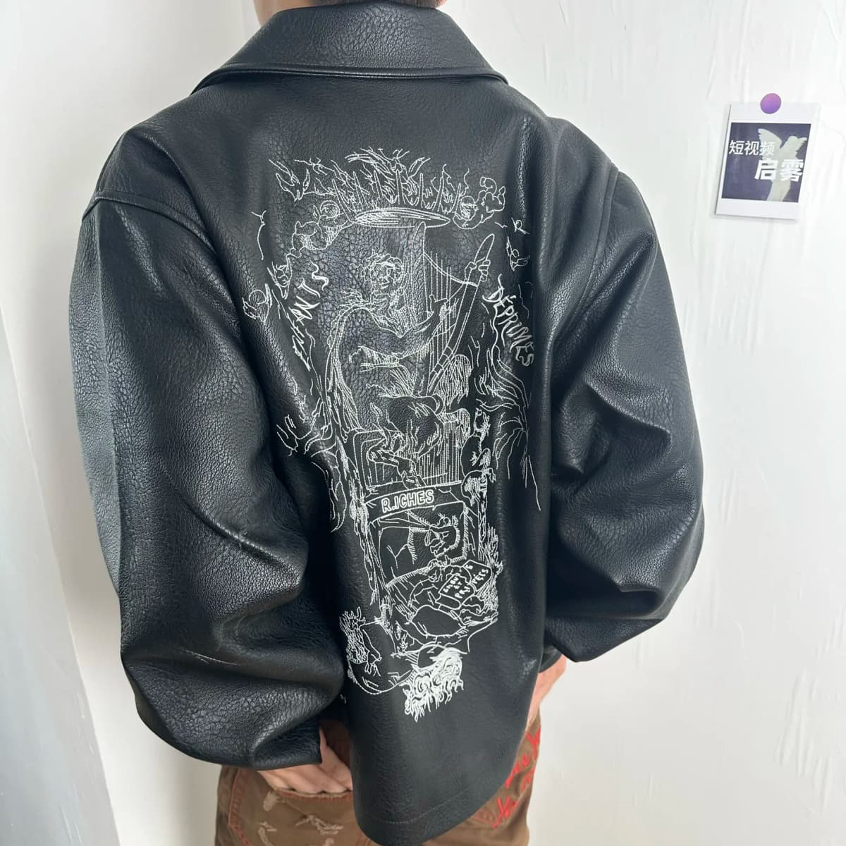 ER/D 25ss custom-dyed lambskin embroidered short wide leather jacket