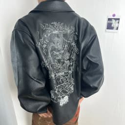 ER/D 25ss custom-dyed lambskin embroidered short wide leather jacket