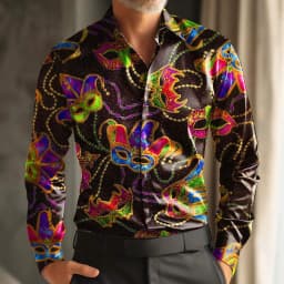 Paisley Retro Carnival Print Men's Long-Sleeve Shirt, Loose Fit, Casual Street Style, Comfortable and Stylish Shirt
