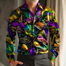 Paisley Retro Carnival Print Men's Long-Sleeve Shirt, Loose Fit, Casual Street Style, Comfortable and Stylish Shirt