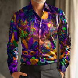 Paisley Retro Carnival Print Men's Long-Sleeve Shirt, Loose Fit, Casual Street Style, Comfortable and Stylish Shirt