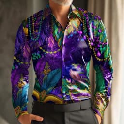 Paisley Retro Carnival Print Men's Long-Sleeve Shirt, Loose Fit, Casual Street Style, Comfortable and Stylish Shirt