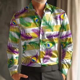 Paisley Retro Carnival Print Men's Long-Sleeve Shirt, Loose Fit, Casual Street Style, Comfortable and Stylish Shirt