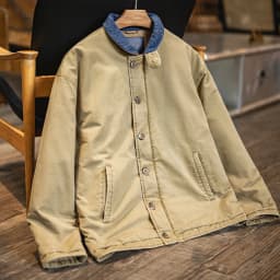 Maden Men's Vintage N-1 Deck Jacket Heavyweight Cotton Filled Short Coat Stand Collar Warm Windbreaker