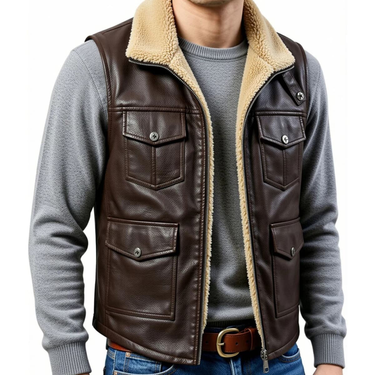 2026 Outdoor Waistcoat Men Leather Vest Middle-aged Outdoor Fishing Summer Vest Casual Thin Tooling Drawstring Sleeveless