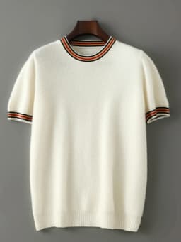 2026 Summer New Fashion O-Neck 100% Wool Knit Short Sleeve Spliced Business Casual T-Shirts Men's Clothing Loose England Tees