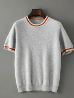 2026 Summer New Fashion O-Neck 100% Wool Knit Short Sleeve Spliced Business Casual T-Shirts Men's Clothing Loose England Tees