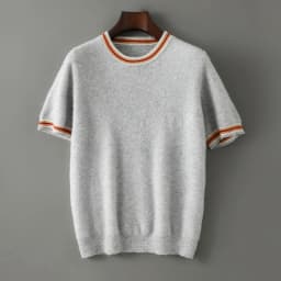 2026 Summer New Fashion O-Neck 100% Wool Knit Short Sleeve Spliced Business Casual T-Shirts Men's Clothing Loose England Tees