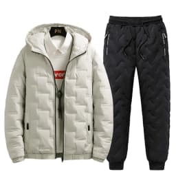 Tracksuit Men Winter Warm Men Down Cotton Jacket Zipper Coat+Down Pants Two Piece Sets Fashion Mens Joggers Set Sweat Suit 5XL