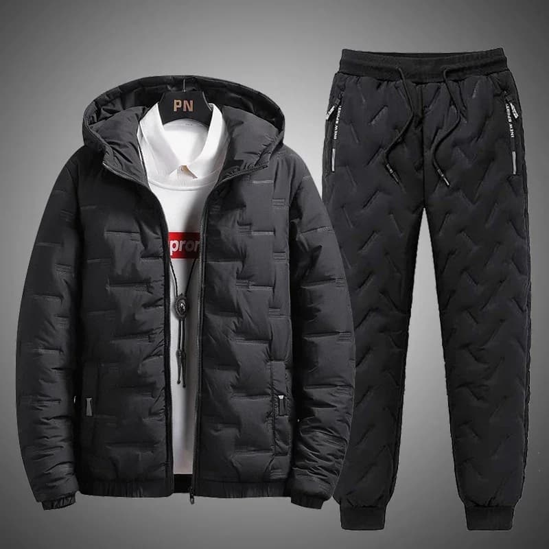 Tracksuit Men Winter Warm Men Down Cotton Jacket Zipper Coat+Down Pants Two Piece Sets Fashion Mens Joggers Set Sweat Suit 5XL
