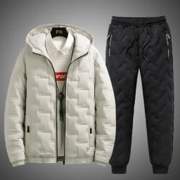 Tracksuit Men Winter Warm Men Down Cotton Jacket Zipper Coat+Down Pants Two Piece Sets Fashion Mens Joggers Set Sweat Suit 5XL