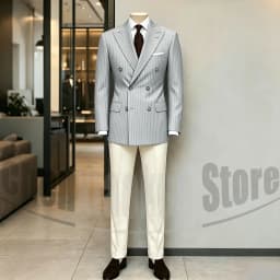 Men's Suit Brown Striped Double Breasted Blazer with Beige Pants Two Piece Formal Business Casual Outfit Office Daily Wear