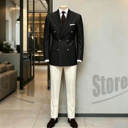 Men's Suit Brown Striped Double Breasted Blazer with Beige Pants Two Piece Formal Business Casual Outfit Office Daily Wear