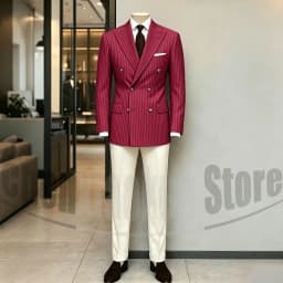 Men's Suit Brown Striped Double Breasted Blazer with Beige Pants Two Piece Formal Business Casual Outfit Office Daily Wear