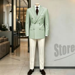 Men's Suit Brown Striped Double Breasted Blazer with Beige Pants Two Piece Formal Business Casual Outfit Office Daily Wear
