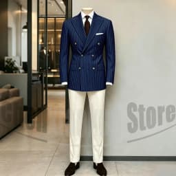 Men's Suit Brown Striped Double Breasted Blazer with Beige Pants Two Piece Formal Business Casual Outfit Office Daily Wear