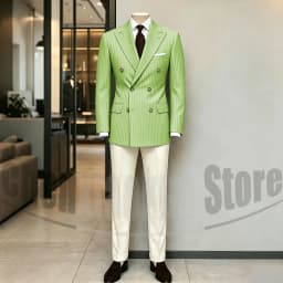 Men's Suit Brown Striped Double Breasted Blazer with Beige Pants Two Piece Formal Business Casual Outfit Office Daily Wear