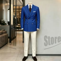 Men's Suit Brown Striped Double Breasted Blazer with Beige Pants Two Piece Formal Business Casual Outfit Office Daily Wear