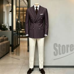 Men's Suit Brown Striped Double Breasted Blazer with Beige Pants Two Piece Formal Business Casual Outfit Office Daily Wear