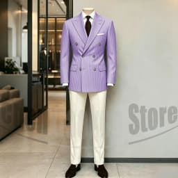 Men's Suit Brown Striped Double Breasted Blazer with Beige Pants Two Piece Formal Business Casual Outfit Office Daily Wear