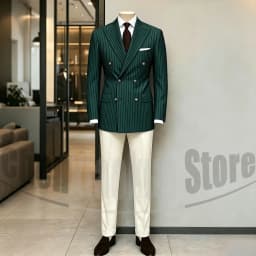 Men's Suit Brown Striped Double Breasted Blazer with Beige Pants Two Piece Formal Business Casual Outfit Office Daily Wear