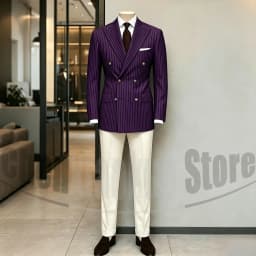 Men's Suit Brown Striped Double Breasted Blazer with Beige Pants Two Piece Formal Business Casual Outfit Office Daily Wear