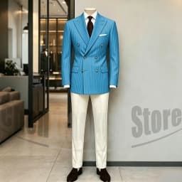Men's Suit Brown Striped Double Breasted Blazer with Beige Pants Two Piece Formal Business Casual Outfit Office Daily Wear
