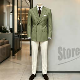 Men's Suit Brown Striped Double Breasted Blazer with Beige Pants Two Piece Formal Business Casual Outfit Office Daily Wear