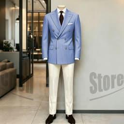 Men's Suit Brown Striped Double Breasted Blazer with Beige Pants Two Piece Formal Business Casual Outfit Office Daily Wear