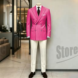 Men's Suit Brown Striped Double Breasted Blazer with Beige Pants Two Piece Formal Business Casual Outfit Office Daily Wear