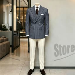 Men's Suit Brown Striped Double Breasted Blazer with Beige Pants Two Piece Formal Business Casual Outfit Office Daily Wear