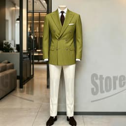 Men's Suit Brown Striped Double Breasted Blazer with Beige Pants Two Piece Formal Business Casual Outfit Office Daily Wear