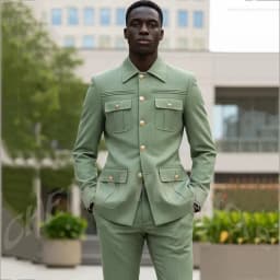 Solid Color Men's Safari Suit Set Slim Fit Stand Collar Multi Pocket Blazer Pants Formal Party Daily Office Male Fashion Costume