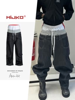 MIJKO Patchwork Raw Denim Three Waist Jeans ZJ172