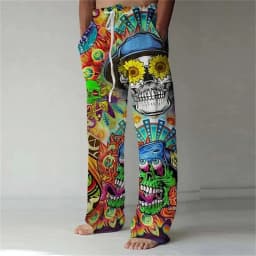 3D printed hip-hop style pattern print, fashionable high-quality comfortable men's wide-leg pants, trendy printed men's pants