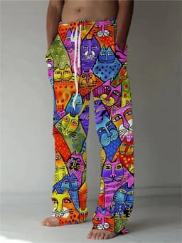3D printed hip-hop style pattern print, fashionable high-quality comfortable men's wide-leg pants, trendy printed men's pants