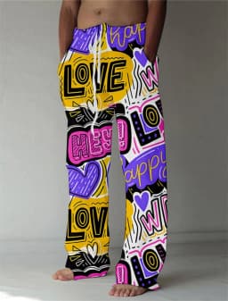 3D printed hip-hop style pattern print, fashionable high-quality comfortable men's wide-leg pants, trendy printed men's pants