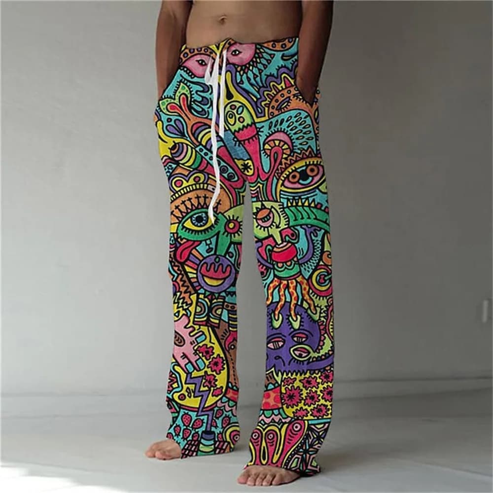 3D printed hip-hop style pattern print, fashionable high-quality comfortable men's wide-leg pants, trendy printed men's pants