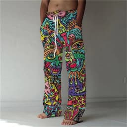 3D printed hip-hop style pattern print, fashionable high-quality comfortable men's wide-leg pants, trendy printed men's pants