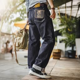 Maden Vintage 12oz One-Washed Denim Jeans for Men Straight Wide Leg Trousers Loose Fit Zip Fly Casual Pants for Fall Winter