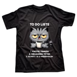 1pcs 100% Cotton To Do Liste Coffee Cat O-neck Short Sleeves T-shirt Print Plus Size Comfortable Casual Wear, Machine Washable