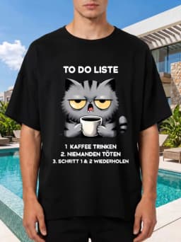 1pcs 100% Cotton To Do Liste Coffee Cat O-neck Short Sleeves T-shirt Print Plus Size Comfortable Casual Wear, Machine Washable