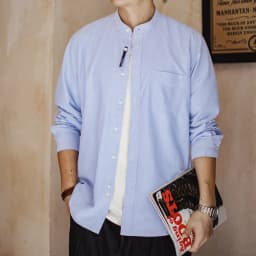 Maden Men's Cotton Oxford Crewneck Shirt Long Sleeve Casual Solid Single-Breasted Dress Shirt Regular Fit for Spring Autumn