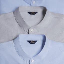Maden Men's Cotton Oxford Crewneck Shirt Long Sleeve Casual Solid Single-Breasted Dress Shirt Regular Fit for Spring Autumn