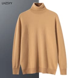 Autumn Winter New 100% Cashmere Sweater Men's Turtleneck Turtlenecks Knit Pullovers Youth Loose Warm Business Casual Solid Top